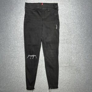 Spanx Distressed Jeanish Leggings Womens M Black Denim Skinny Jeggings